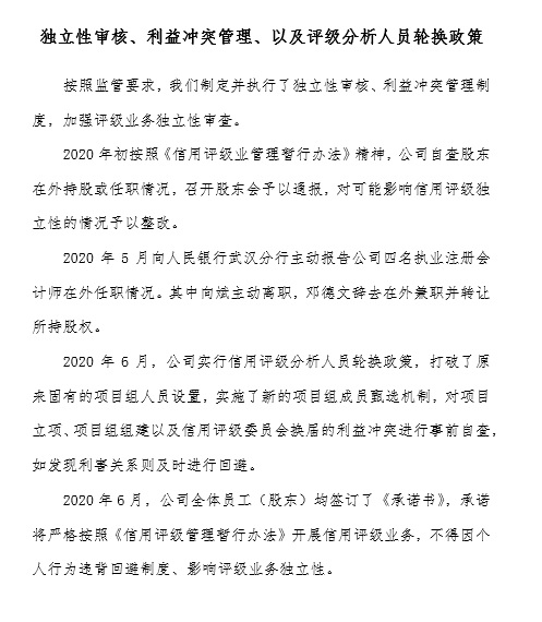 独立性审核、利益冲突管理和评级分析员轮换政策